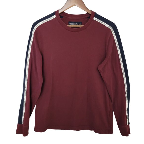 Abercrombie & Fitch Soft A&F Long Sleeve Crewneck Tee Mens Size M Burgundy Navy - Picture 1 of 9